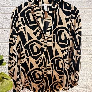 Diane Von Furstenberg Black and Cream Abstract Blouse